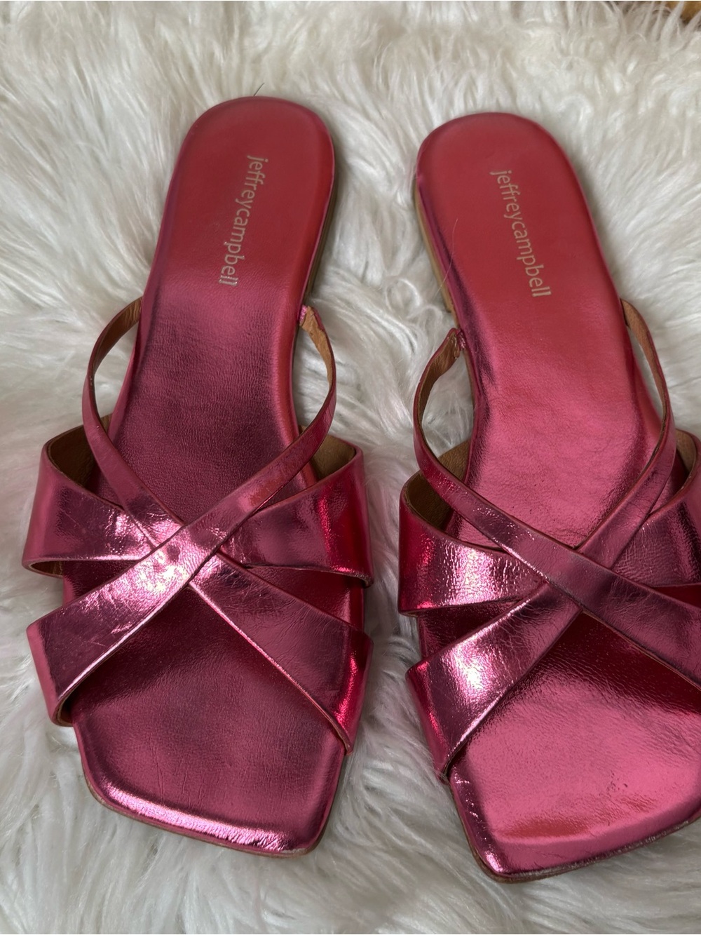 Jeffrey Campbell Metallic Hot Pink Crisscross Slide Mules